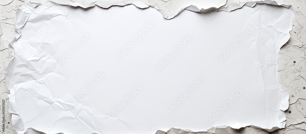 Poster torn white paper sheet on textured floor background showcasing recyclable material with ample copy s