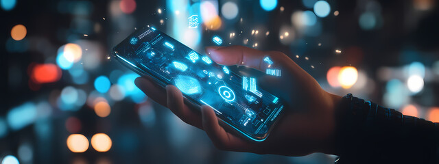 Futuristic Smart Device Interface in Digital Space