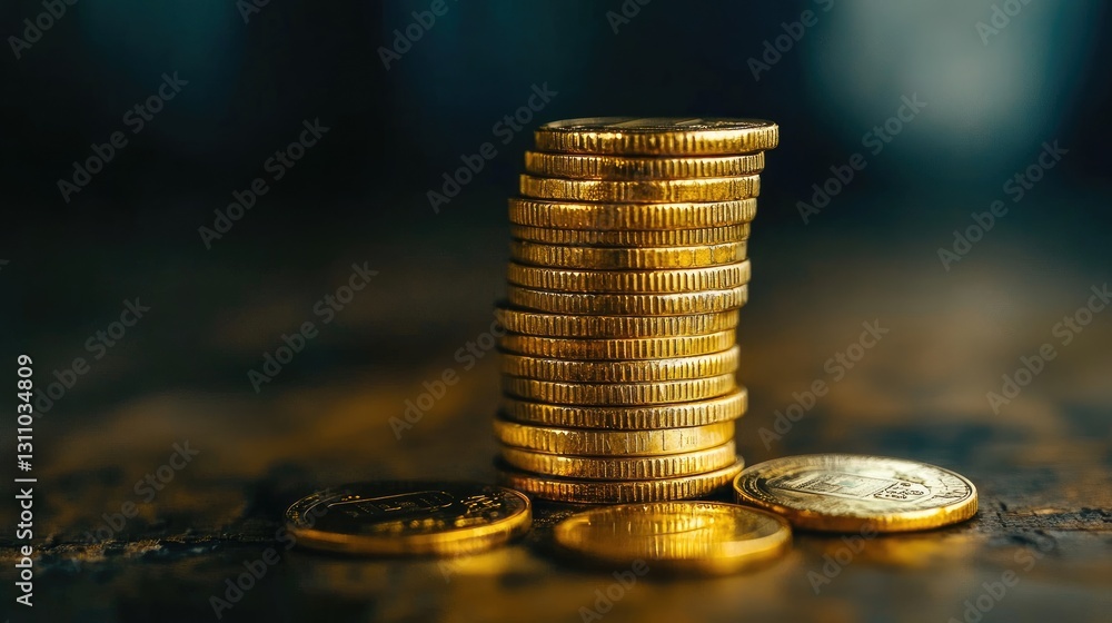 Aufkleber a stack of golden coins neatly arranged in ascending order, symbolizing continuous financial growth.