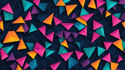 Fototapeta premium Colorful Triangular Patterns in Vibrant Shades on Dark Background