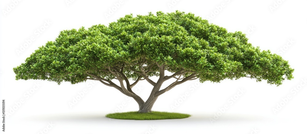 Poster green tree with wide canopy resembling the world map positioned centrally on white background emphas
