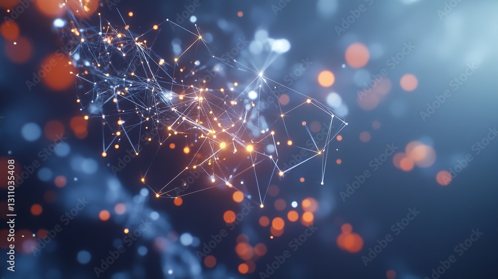 Poster ai artificial intelligence concept neural network connecting dots and lines