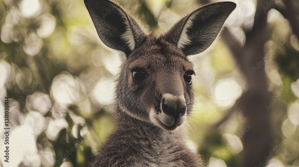 Poster close up of kangaroo with sharp whiskers and soft fur