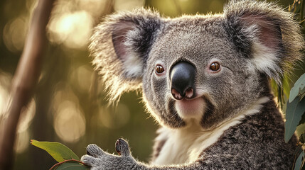 Fototapeta premium Close up of koala with delicate whiskers and soft fur in nature