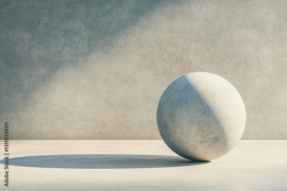 Poster sphere and shadow play: a pristine sphere casts a long, elegant shadow against a textured concrete w