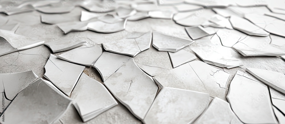 Poster fragmented white tiles cover a textured floor creating a unique and artistic surface with varying sh