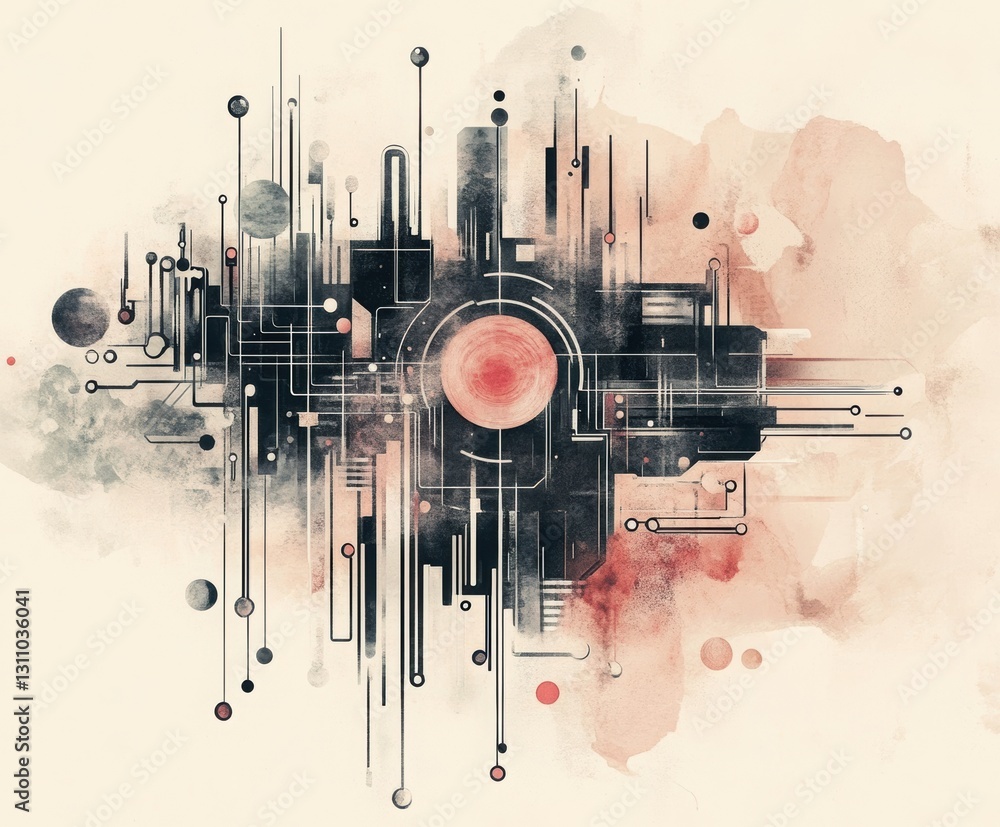 Poster digital nexus: an abstract representation of a digital nexus, showcasing interconnected lines and gl