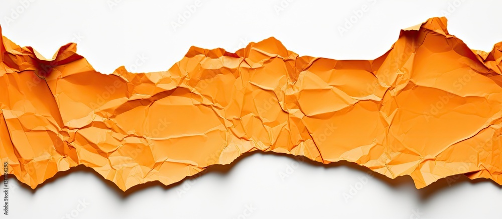 Poster crumpled orange paper texture with soft edges against a clean white background, showcasing vibrant c