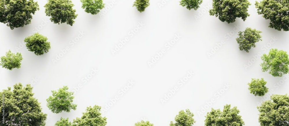Fototapete green foliage forming a circular pattern on a white background with varied plant sizes and shades cr