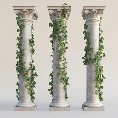 Naklejka premium Three Ancient Columns Covered in Vines