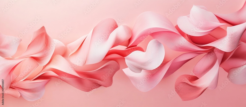 Aufkleber graceful flowing pink and white fabric ribbons on a soft pastel background creating a dreamy and ele
