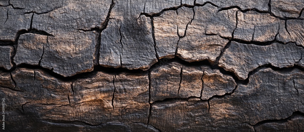 Leinwandbilder aged dark brown wood texture featuring prominent cracks and rough grains in a horizontal layout crea