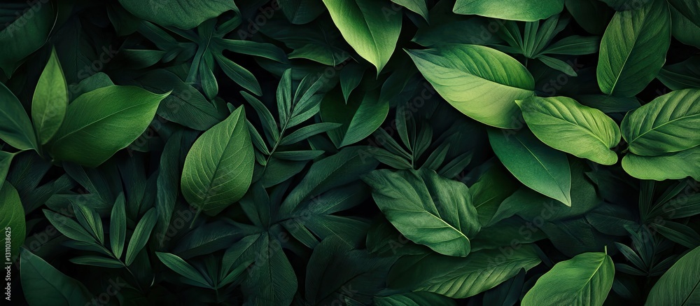 Fototapete lush dark green leaves create a serene forest backdrop with varied textures positioned throughout th