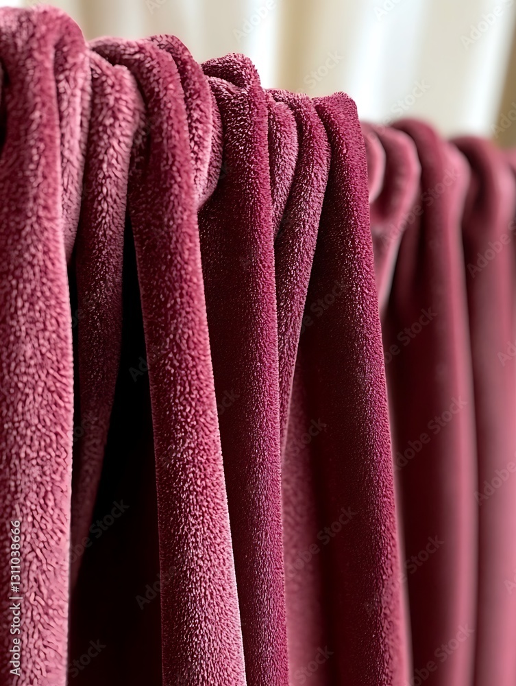 Poster detailed capture of textured ruby plush fabric with pleating effect