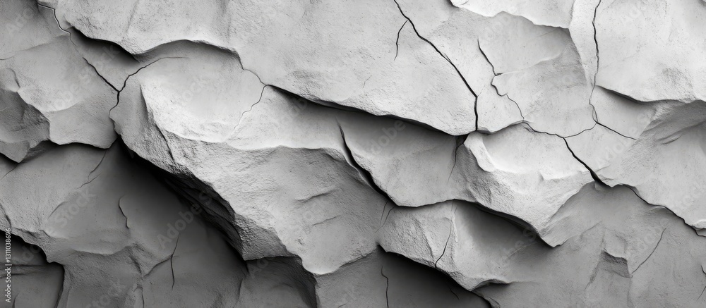 Poster texture of cracked gray sand in monochrome tones showcasing intricate patterns of fissures and layer