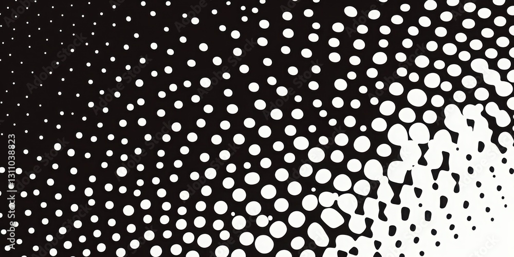 Poster dots and transitions: a minimalist monochrome composition features a captivating pattern of transiti