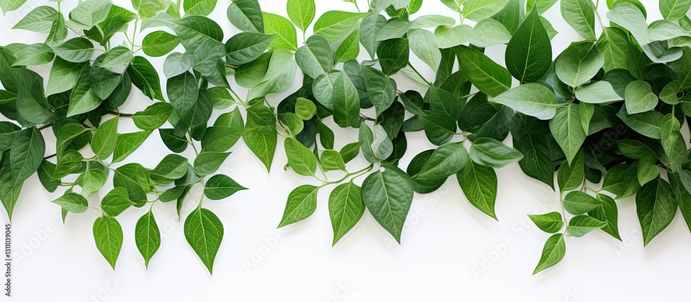 Poster tropical green leaves densely arranged along a white background creating a fresh and natural aesthet