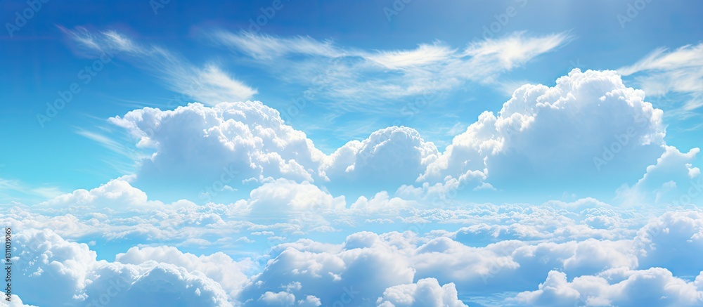 Fototapete vibrant blue sky with fluffy white clouds positioned at the center and upper parts of the image crea