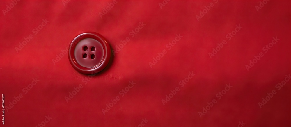 Leinwandbilder Close-up view of a four-hole button on a vibrant red fabric background with smooth texture and ample negative space for text or images