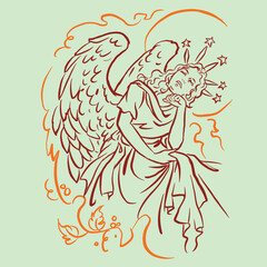 illustration of an angel with the wings vector for card decoration illustration