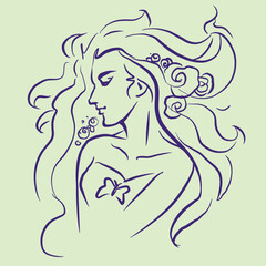 abstract of a girl with long hair vector for illustration decoration card