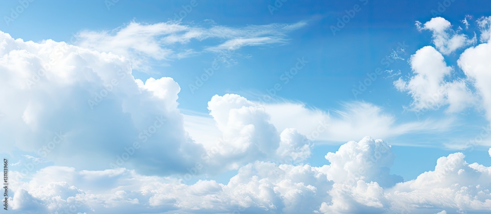 Poster expansive blue sky adorned with fluffy white clouds creating a serene and picturesque atmosphere wit