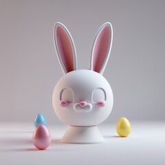 Fototapeta premium Cute White Bunny with Pastel Easter Eggs 3D Render