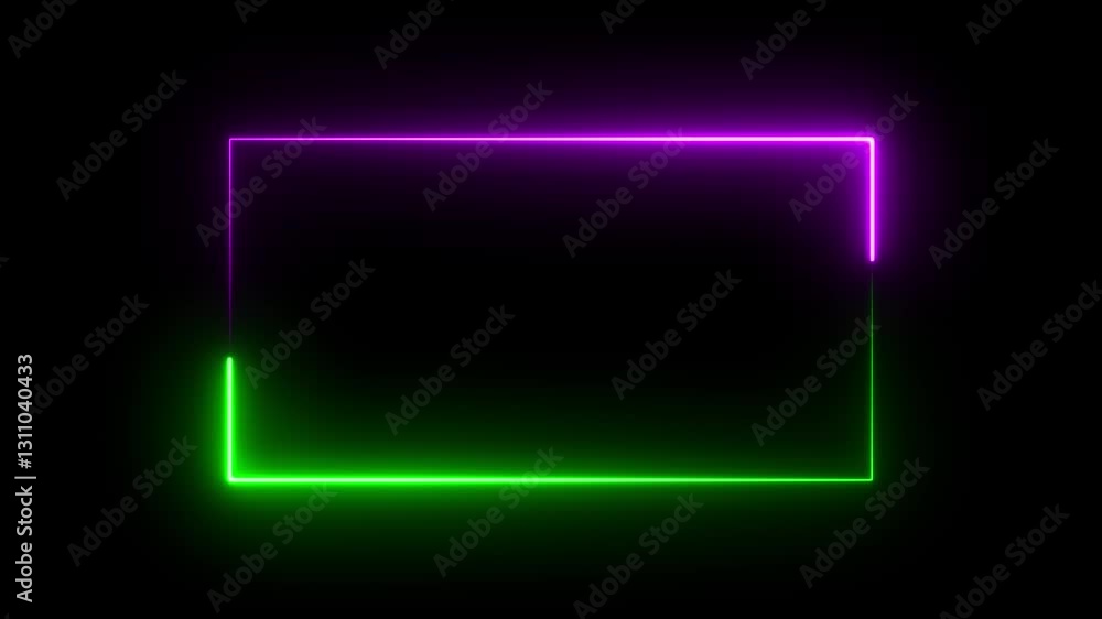 Poster rectangle neon frame. lighting banner on transparent background.neon banner background with neon lin