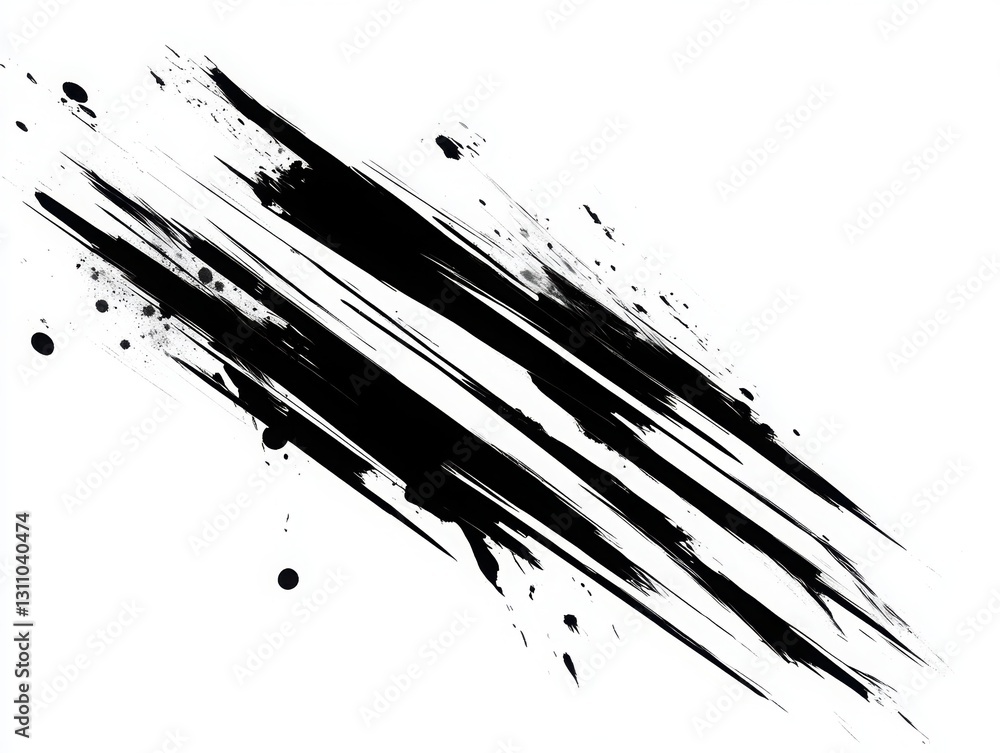 Poster ink strokes abstract: dynamic black ink strokes, streaks, and splatters dance across the surface, cr