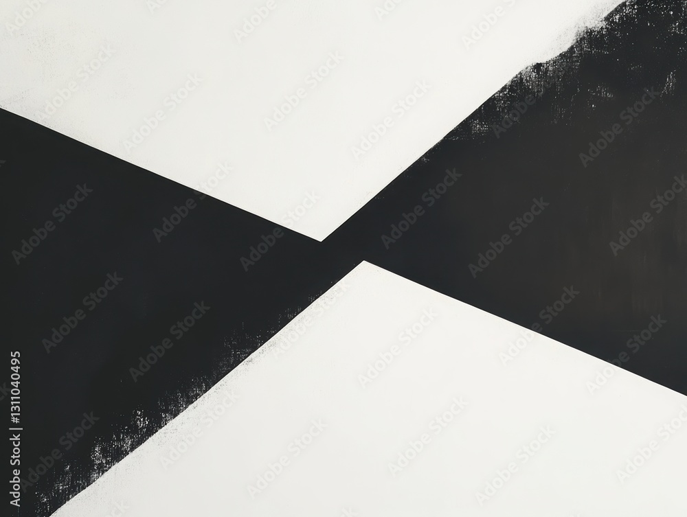 Poster abstract geometry: minimalist geometric abstract with stark contrast between black and white forms, 