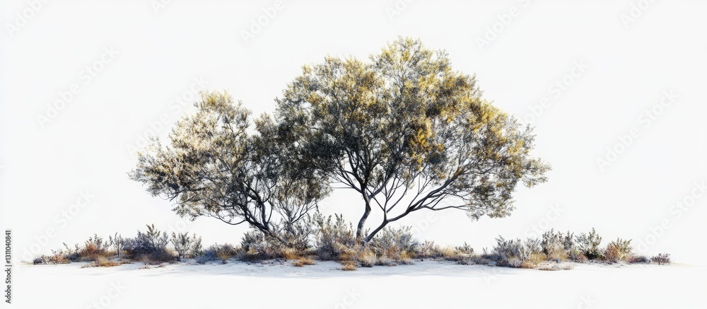 Aufkleber isolated leafy tree with grayish brown trunks centered against a white background, featuring small s