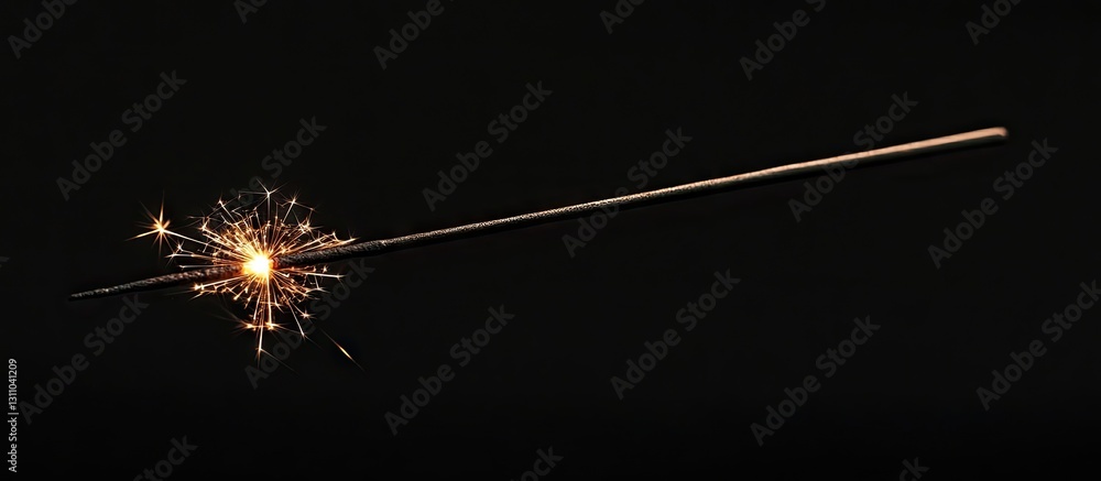 Poster sparkler emitting bright sparks positioned on the left side against a dark background, showcasing in