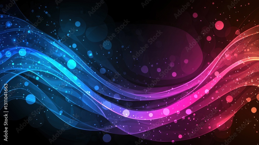Poster vibrant waves with bokeh effect on dark background for design use