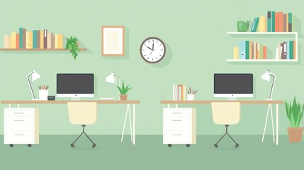 Modern Office Workspace, Two Desks, Minimalist Design, Home Office