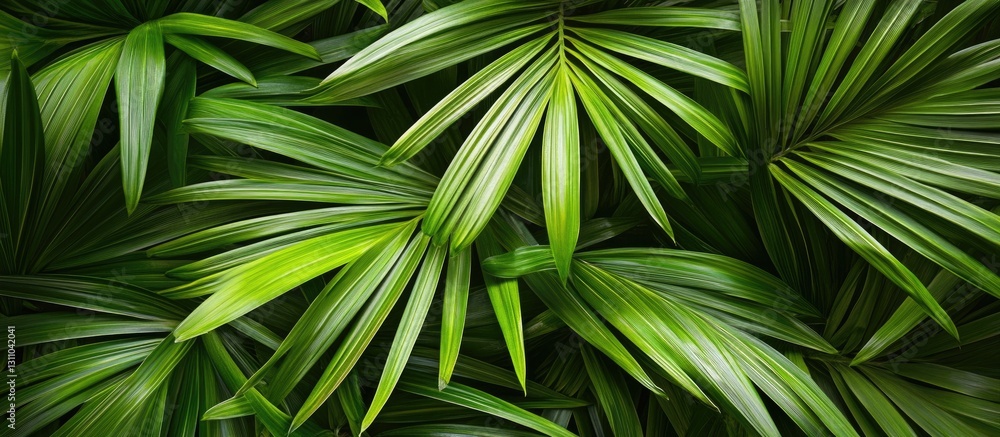 Fototapete lush green tropical palm leaves creating a vibrant floral pattern background with varying shades of 