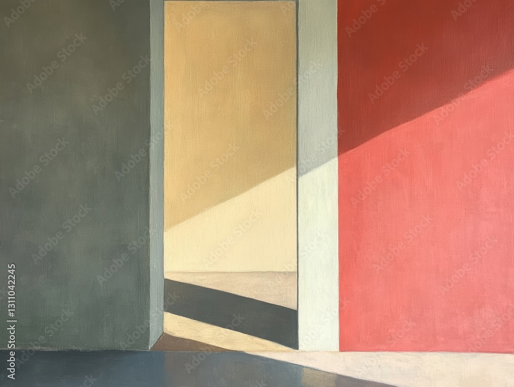 Poster geometric harmony: capturing a minimalist composition of light and shadow dancing across colorful wa