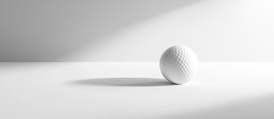 Classic golf ball positioned on soft white backdrop with subtle shadows highlighting its texture and shape creating a minimalist aesthetic