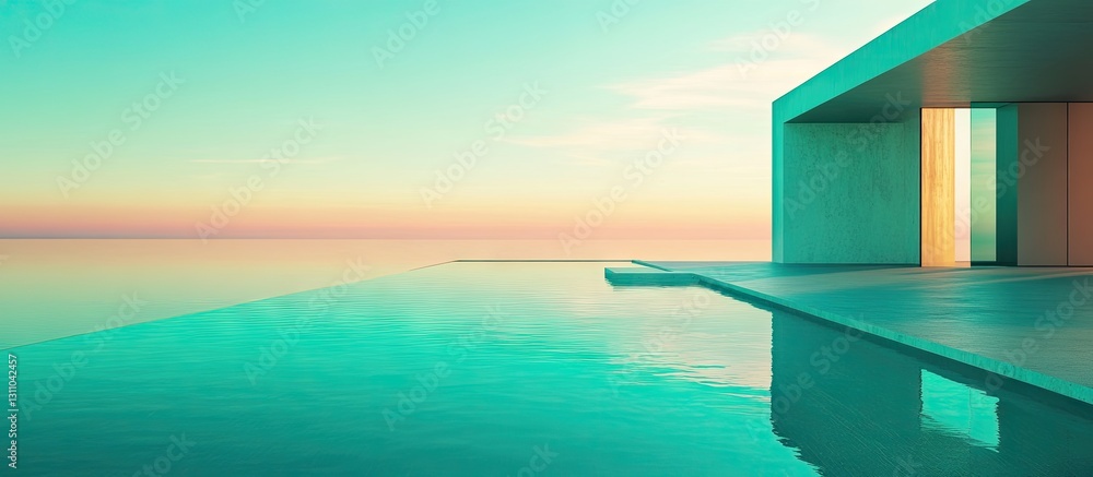 Leinwandbilder modern swimming pool with turquoise water reflecting a pastel sky at sunset creating a tranquil and 