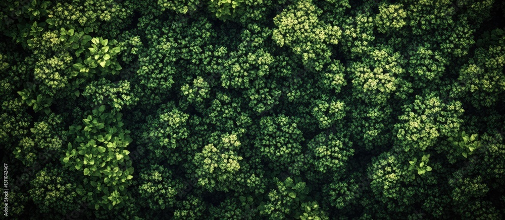 Poster lush green foliage covering the ground from a top-down perspective with various shades of green and 