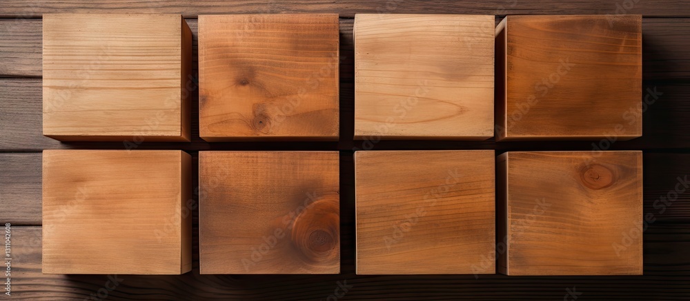 Leinwandbilder isolated wooden box layout featuring eight evenly aligned wooden blocks on a dark wooden surface wit