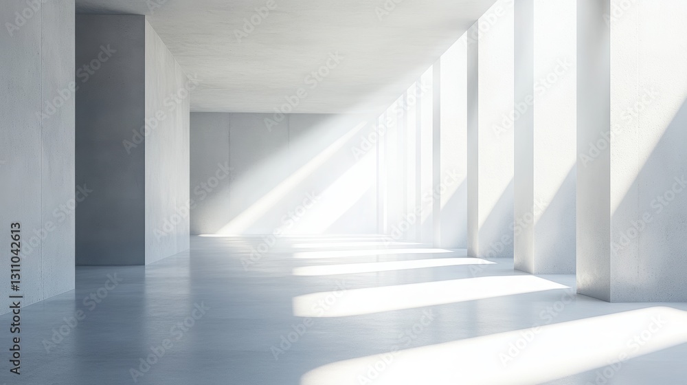 Poster elegance of the architectural space: the stark simplicity of a modern minimalist corridor, flooded w