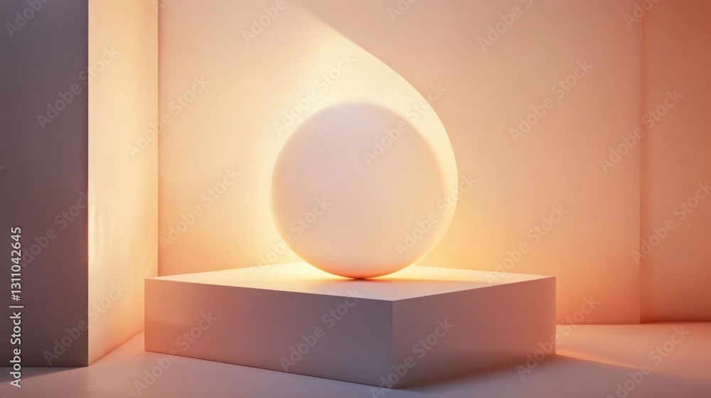 Poster egg on pedestal: a surreal minimalist image of a pristine egg resting on a square pedestal, bathed i