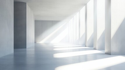 Obraz premium Elegance of the Architectural Space: The stark simplicity of a modern minimalist corridor, flooded with natural light streaming through large windows, creating a sense of space and tranquility.