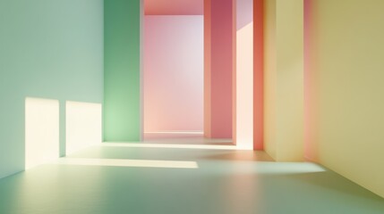 Fototapeta premium Dreamy Architectural Interior: A vibrant interplay of colors and light within an architectural interior, creating a sense of tranquility and artistic expression.