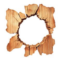 Hole in Rustic Wooden Wall on transparent background.