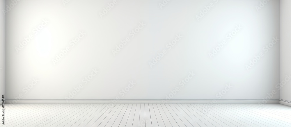Poster minimalistic white interior with ample empty space on the wall for text, soft natural light illumina