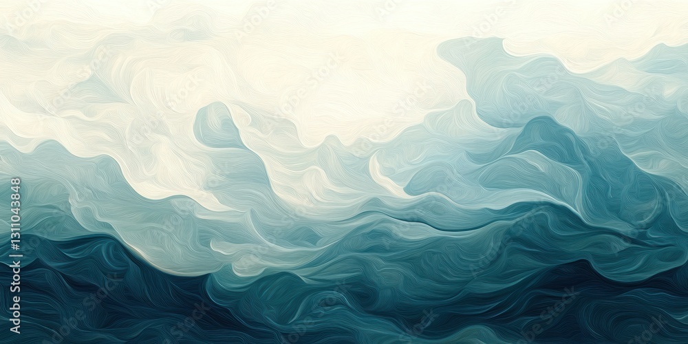 Aufkleber abstract ocean waves: evocative artwork depicting stylized ocean waves in shades of blue, creating a