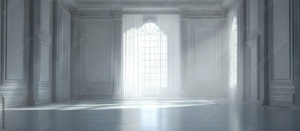 Leinwandbilder bright and airy studio backdrop with high ceilings and elegant white walls, illuminated by soft ligh