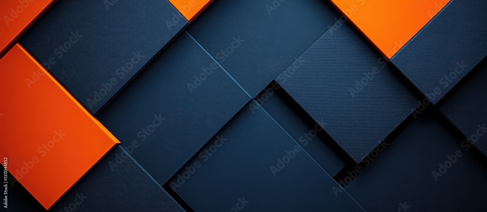 Aufkleber Abstract banner design with dark blue and orange colored layered rectangles featuring a pixelated texture enhancing depth and modernity.