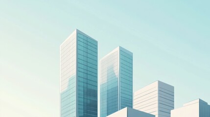 Obraz premium Modern glass skyscrapers, city skyline, clear sky, urban development, business background